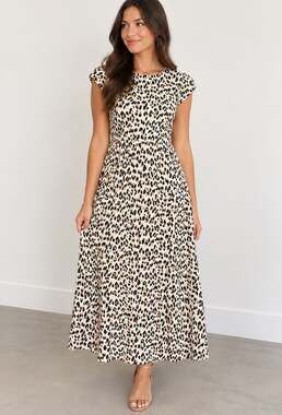 LOFT Women’s Midi Dress Leopard Print Size 12 Crew Neck Zip Back